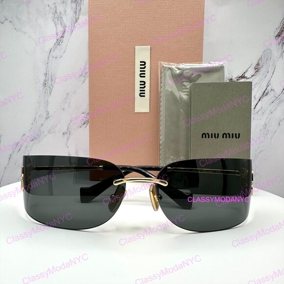 New MIU MIU Sunglasses Gold Dark Gray Lens Runway Wrap Rimless Authentic Miu Miu main image 14